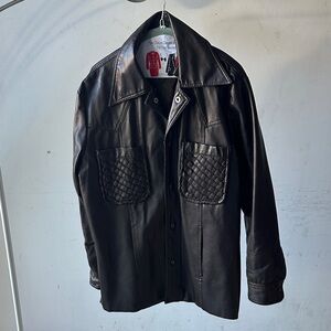 Espresso Faux Leather Jacket with Woven Front Pockets